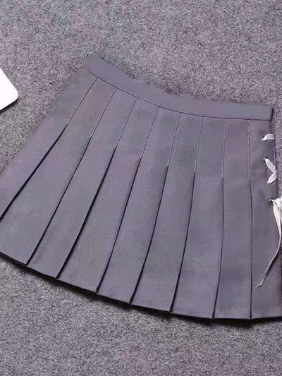 Női szoknya Rózsaszín Fásli Redős Szoknyák Magas derekú Szilárd vékony nyári Kawaii Preppy Stílus Női Ruhák Alsó Diákok Koreai