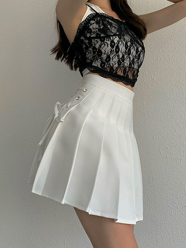 Női szoknya Rózsaszín Fásli Redős Szoknyák Magas derekú Szilárd vékony nyári Kawaii Preppy Stílus Női Ruhák Alsó Diákok Koreai