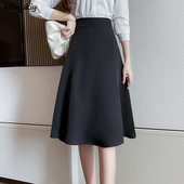 Női szoknyák Magas derekú Térdig érő A-vonalú fekete szoknya Alkalmi Elegáns Női Gyengéd Ulzzang Divatos Solid Streetwear OL