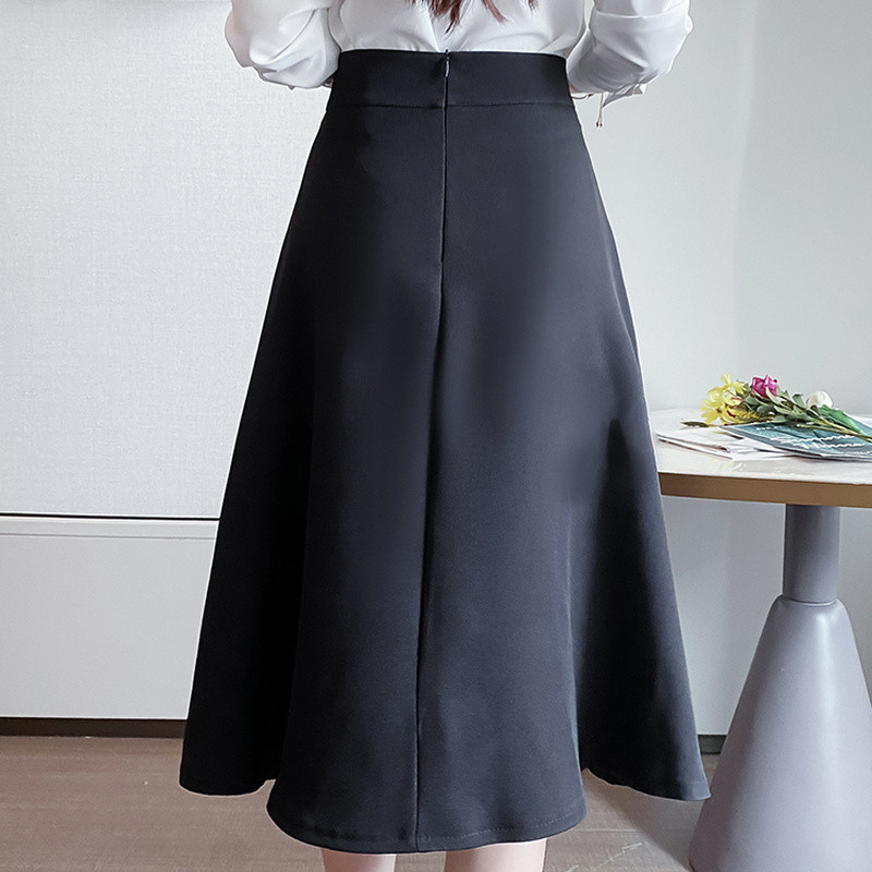 Női szoknyák Magas derekú Térdig érő A-vonalú fekete szoknya Alkalmi Elegáns Női Gyengéd Ulzzang Divatos Solid Streetwear OL