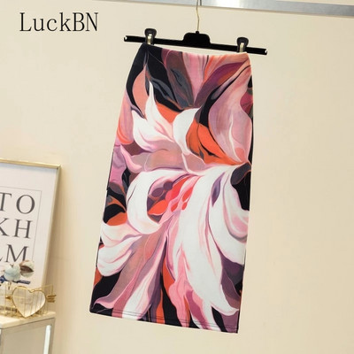 Letná móda modrá kvetinová potlač dámske ceruzkové sukne s vysokým pásom, kancelárske dámske midi sukne, dámske nohavice Saias Faldas, dievčenské spodné diely 2022