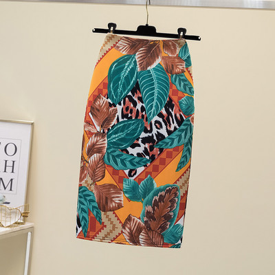 Letná móda modrá kvetinová potlač dámske ceruzkové sukne s vysokým pásom, kancelárske dámske midi sukne, dámske nohavice Saias Faldas, dievčenské spodné diely 2022