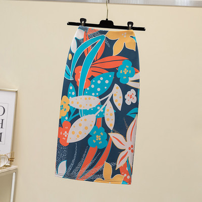 Letná móda modrá kvetinová potlač dámske ceruzkové sukne s vysokým pásom, kancelárske dámske midi sukne, dámske nohavice Saias Faldas, dievčenské spodné diely 2022