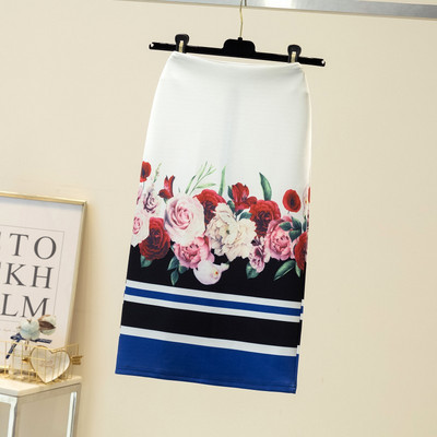 Letná móda modrá kvetinová potlač dámske ceruzkové sukne s vysokým pásom, kancelárske dámske midi sukne, dámske nohavice Saias Faldas, dievčenské spodné diely 2022