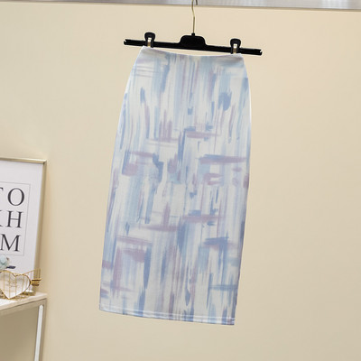 Letná móda modrá kvetinová potlač dámske ceruzkové sukne s vysokým pásom, kancelárske dámske midi sukne, dámske nohavice Saias Faldas, dievčenské spodné diely 2022