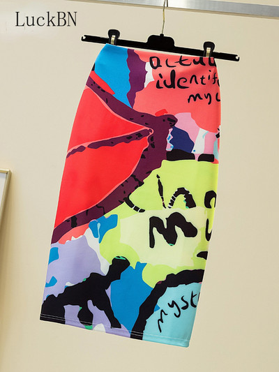 Letná móda modrá kvetinová potlač dámske ceruzkové sukne s vysokým pásom, kancelárske dámske midi sukne, dámske nohavice Saias Faldas, dievčenské spodné diely 2022