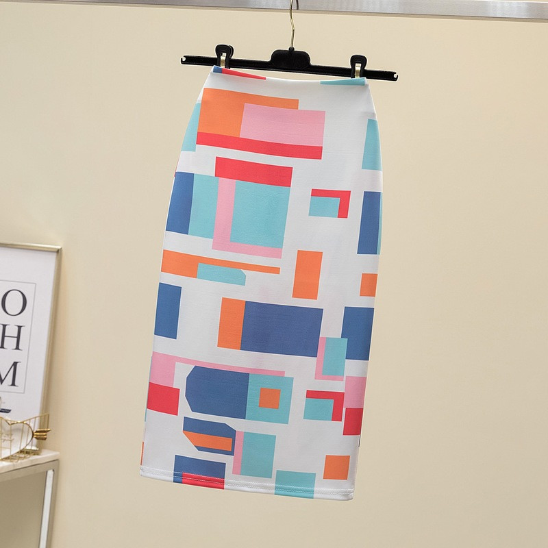 Letná móda modrá kvetinová potlač dámske ceruzkové sukne s vysokým pásom, kancelárske dámske midi sukne, dámske nohavice Saias Faldas, dievčenské spodné diely 2022