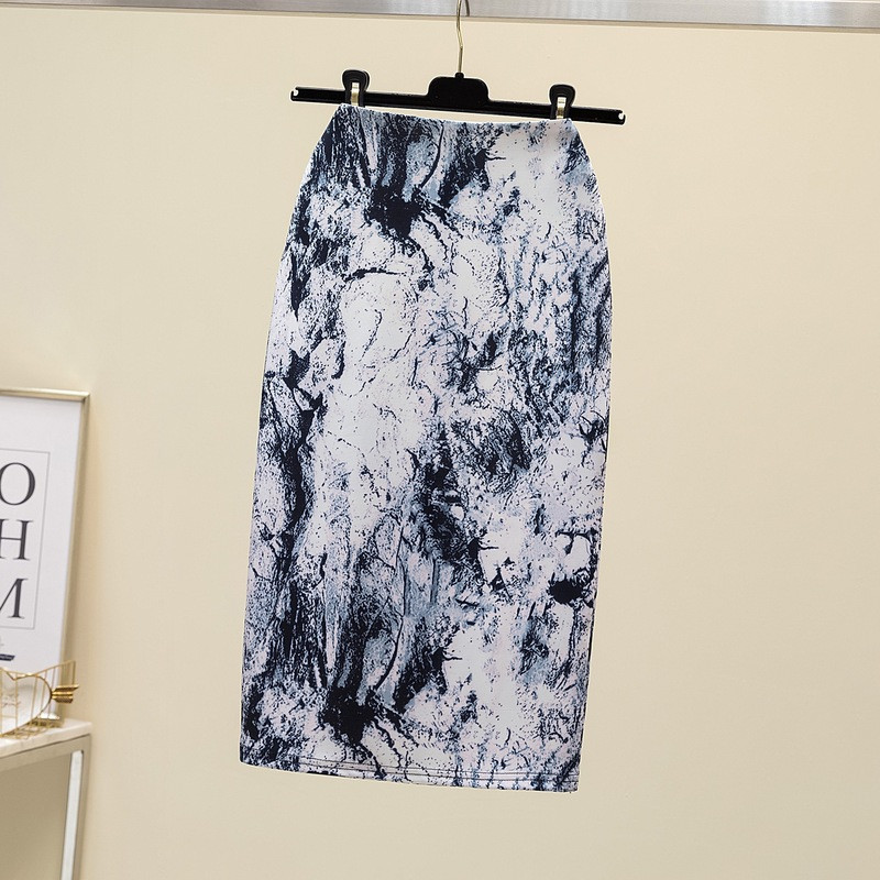 Letná móda modrá kvetinová potlač dámske ceruzkové sukne s vysokým pásom, kancelárske dámske midi sukne, dámske nohavice Saias Faldas, dievčenské spodné diely 2022