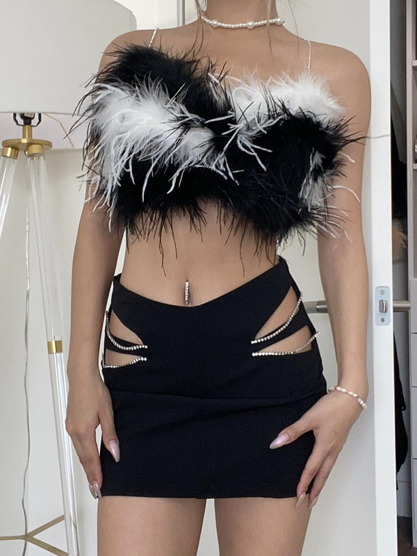 Seksīgi dobas metāla ķēdītes Mini svārki sievietēm Apģērbi Modes Mujer Streetwear Rāvējslēdzējs ar augstu vidukli Silm Īss Gurnu aptinums Faldas