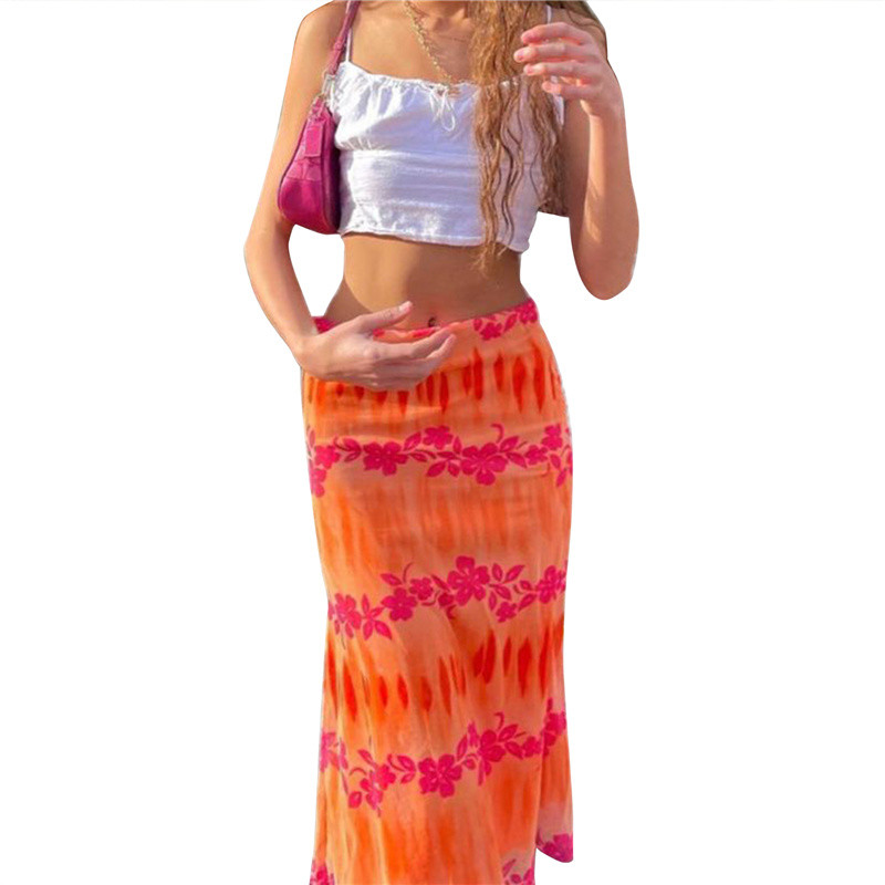 Női Y2K nyomott Midi szoknya 90-es évek Hurajuku magas derekú aranyos e-lány utcai viselet nyári gót maxi hosszú ceruzaszoknyák