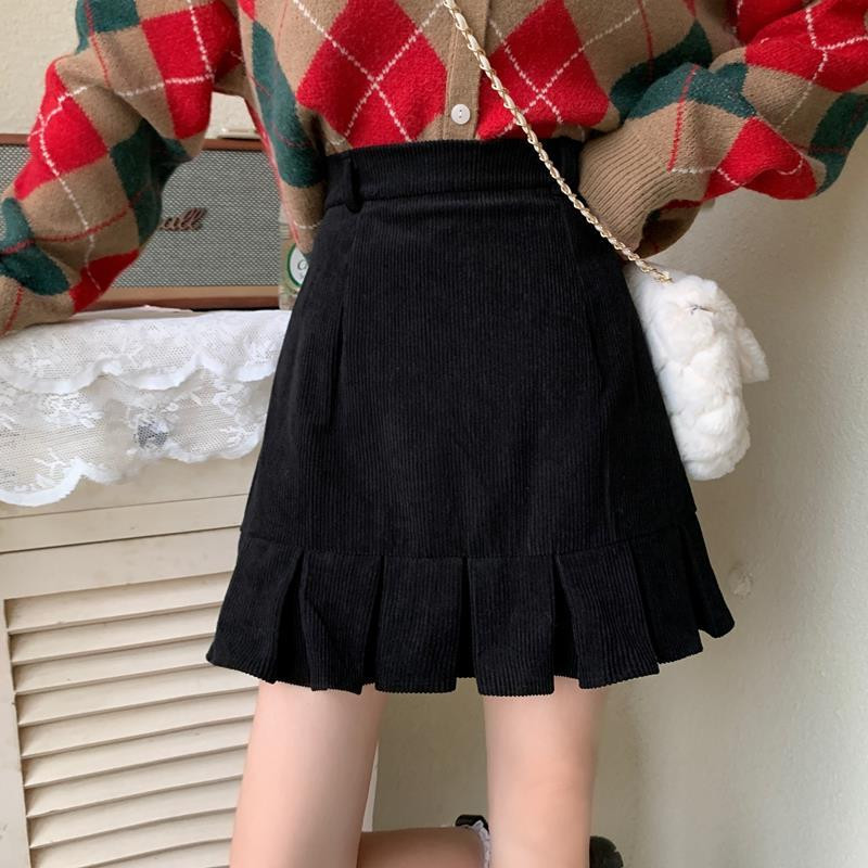 Velvetist miniseelikud naiste mood uusim sügisene Korea retro vintage naistele Kuum seksikas, kõrge vöökohaga A-line seelik šikk