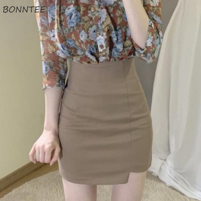 Fuste femei bodycon de vară sexy mini vintage Harajuku talie înaltă linie A dame birou stil coreean la modă ocazional totul subțire