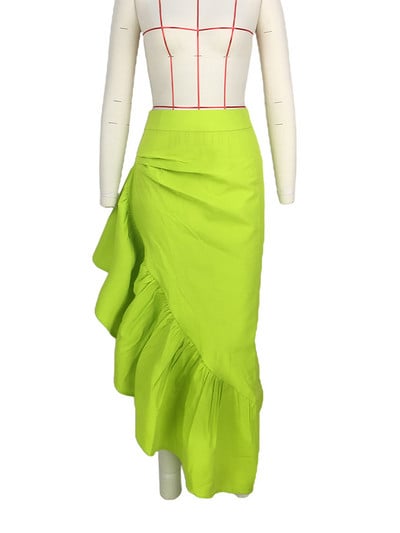 Neonzöld lépcsőzetes fodros aszimmetrikus szegély szoknya nőknek Rugalmas, magas derékú nagy lengőszoknyák Szexi Születésnapi Party Club alsó