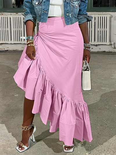 Neonzöld lépcsőzetes fodros aszimmetrikus szegély szoknya nőknek Rugalmas, magas derékú nagy lengőszoknyák Szexi Születésnapi Party Club alsó