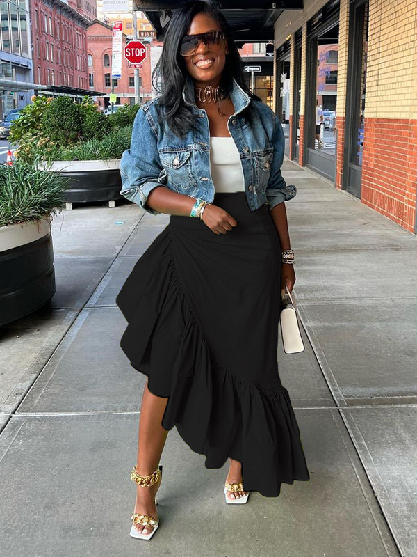 Neonzöld lépcsőzetes fodros aszimmetrikus szegély szoknya nőknek Rugalmas, magas derékú nagy lengőszoknyák Szexi Születésnapi Party Club alsó