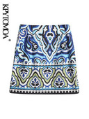 KPYTOMOA Дамска модна мини пола с щампи Vintage Женски поли с висока талия и страничен цип Mujer