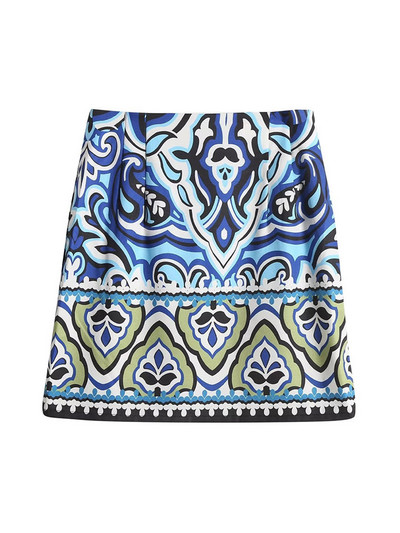 KPYTOMOA Дамска модна мини пола с щампи Vintage Женски поли с висока талия и страничен цип Mujer