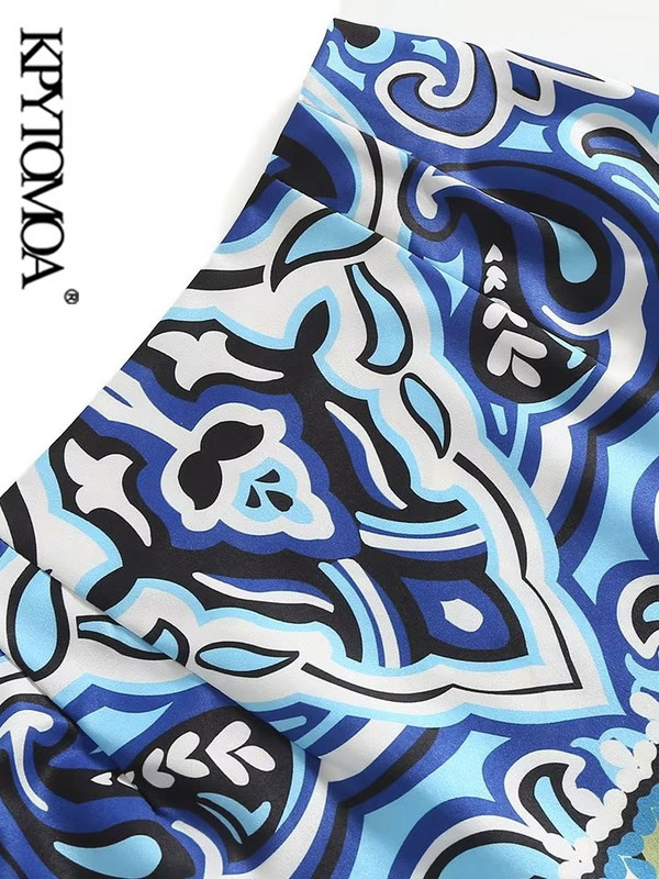 KPYTOMOA Дамска модна мини пола с щампи Vintage Женски поли с висока талия и страничен цип Mujer