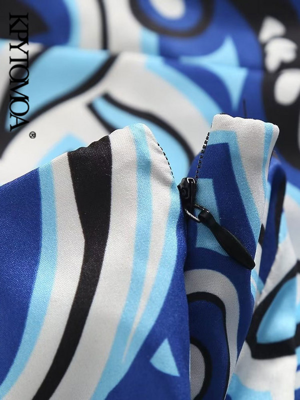 KPYTOMOA Дамска модна мини пола с щампи Vintage Женски поли с висока талия и страничен цип Mujer