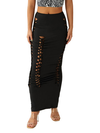 Betrodi Γυναικεία Ruched Cut Out Maxi Φούστα Χαμηλής μέσης Bodycon Φούστα Επίδεσμος Hollow Out Aesthetic 90s E Girl Fairy Grunge Φούστα Y2K