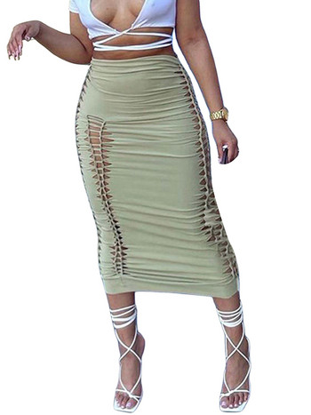 Betrodi Γυναικεία Ruched Cut Out Maxi Φούστα Χαμηλής μέσης Bodycon Φούστα Επίδεσμος Hollow Out Aesthetic 90s E Girl Fairy Grunge Φούστα Y2K