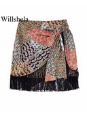 Willshela naiste moe sõlmega trükitud tutiga selja tõmblukk miniseelik Vintage kõrge vöökohaga naiste stiilsed naiste seelikud Mujer varustus