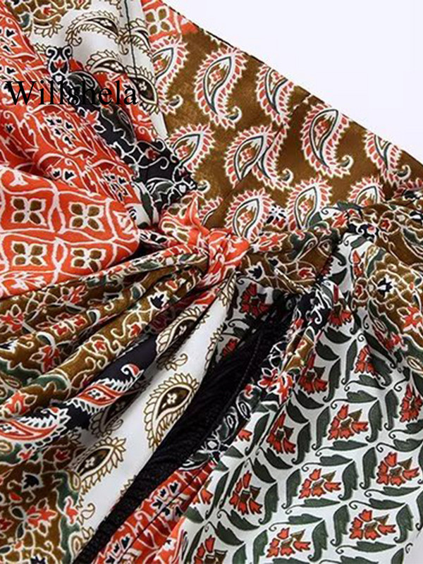 Willshela naiste moe sõlmega trükitud tutiga selja tõmblukk miniseelik Vintage kõrge vöökohaga naiste stiilsed naiste seelikud Mujer varustus