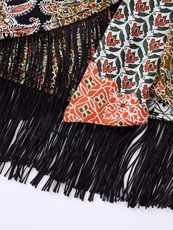 Willshela naiste moe sõlmega trükitud tutiga selja tõmblukk miniseelik Vintage kõrge vöökohaga naiste stiilsed naiste seelikud Mujer varustus