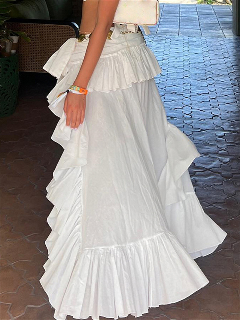 wsevypo E-Girl 90s Estētiski balti Asimetriski svārki sievietēm ar zemu vidukli, slāņa volāniem Hem Mini svārki Grunge Streetwear apakšas