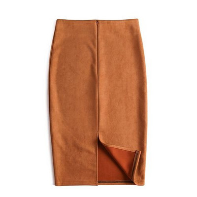 Χειμερινές σέξι Bodycon Suede φούστες 2023 Μόδα μέχρι το γόνατο Φούστα γραφείου Κορεάτικα γυναικεία ρούχα Κομψή λεπτή Pencil φούστα