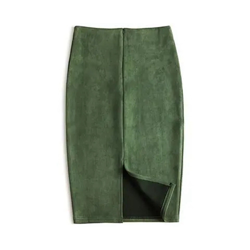 Χειμερινές σέξι Bodycon Suede φούστες 2023 Μόδα μέχρι το γόνατο Φούστα γραφείου Κορεάτικα γυναικεία ρούχα Κομψή λεπτή Pencil φούστα