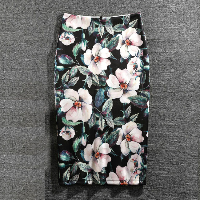 Sieviešu svārki ar apdruku Ziedi Modes zīmuļu svārki ikdienas svārki Liela izmēra Faldas Mujer Jupe Femme