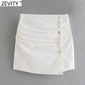 Zevity 2021 Női High Street redők Design egysoros vászonszoknya Faldas Mujer Lady Summer Split, vékony mini Vestidos QUN838