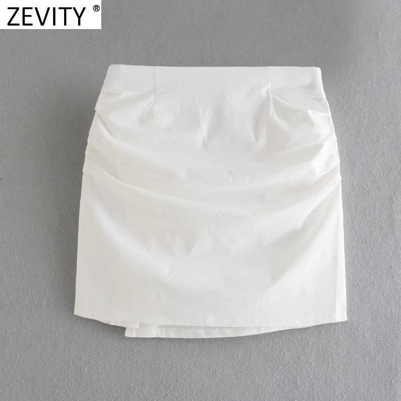 Zevity 2021 Női High Street redők Design egysoros vászonszoknya Faldas Mujer Lady Summer Split, vékony mini Vestidos QUN838