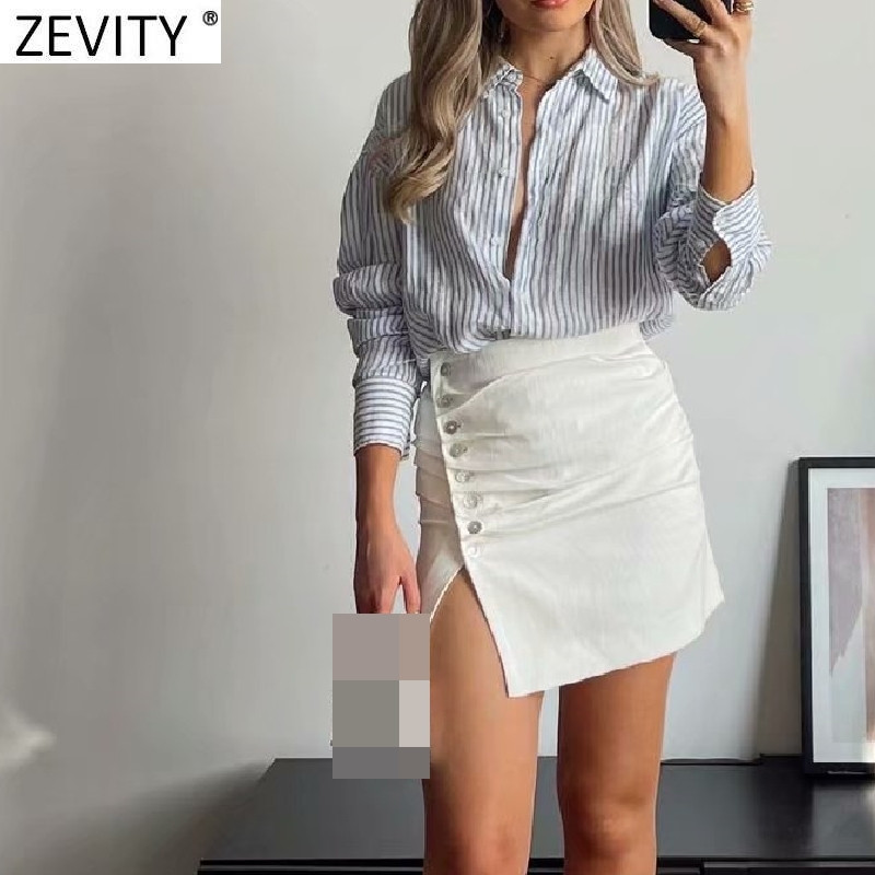 Zevity 2021 Női High Street redők Design egysoros vászonszoknya Faldas Mujer Lady Summer Split, vékony mini Vestidos QUN838