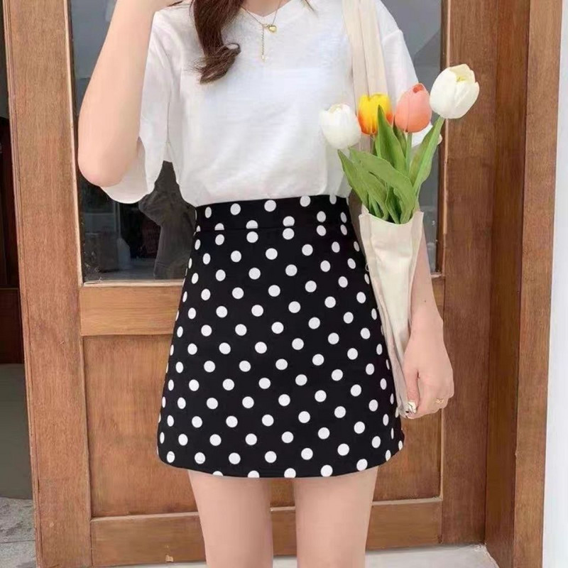 Suvised uued naiste täppitrükiga õhuke lühikese joonega minikleit Y2k naiste kõrge vöökohaga seksikas, õhuke puusakaitsega Korea vintage seelikud