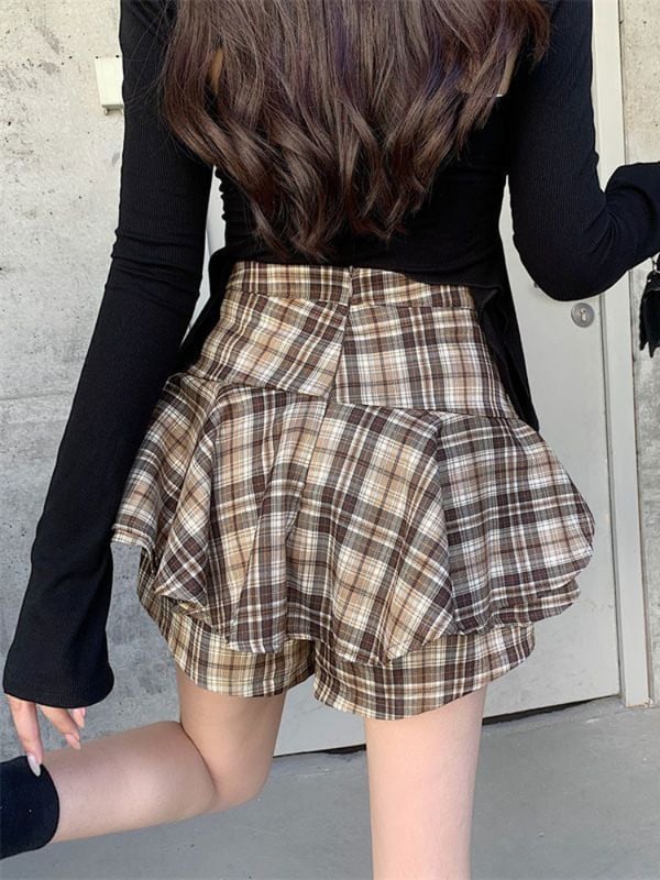 Szoknyák Női Kockás Dizájn Egyszerű, magas derekú Szexi Karcsú Retro Napi Koreai Stílus Ins Dögös Lányok Mini Hajtók Faldas Nyár