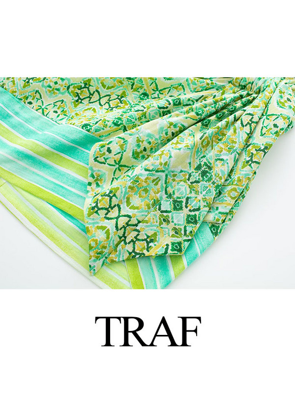 TRAF női új divat zöld mini szoknya csomómintás pamutvászon magas derekú elegáns rövid szoknya női Boho Beach utcai viselet szoknyák