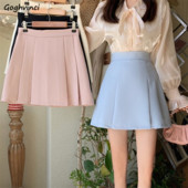 Mini szoknya női koreai stílusú, magas derékú, tömör hajtások Divatos utcai viselet Édes ünnepi A-vonalú Ins Nyári Minden meccs lányos hangulatos