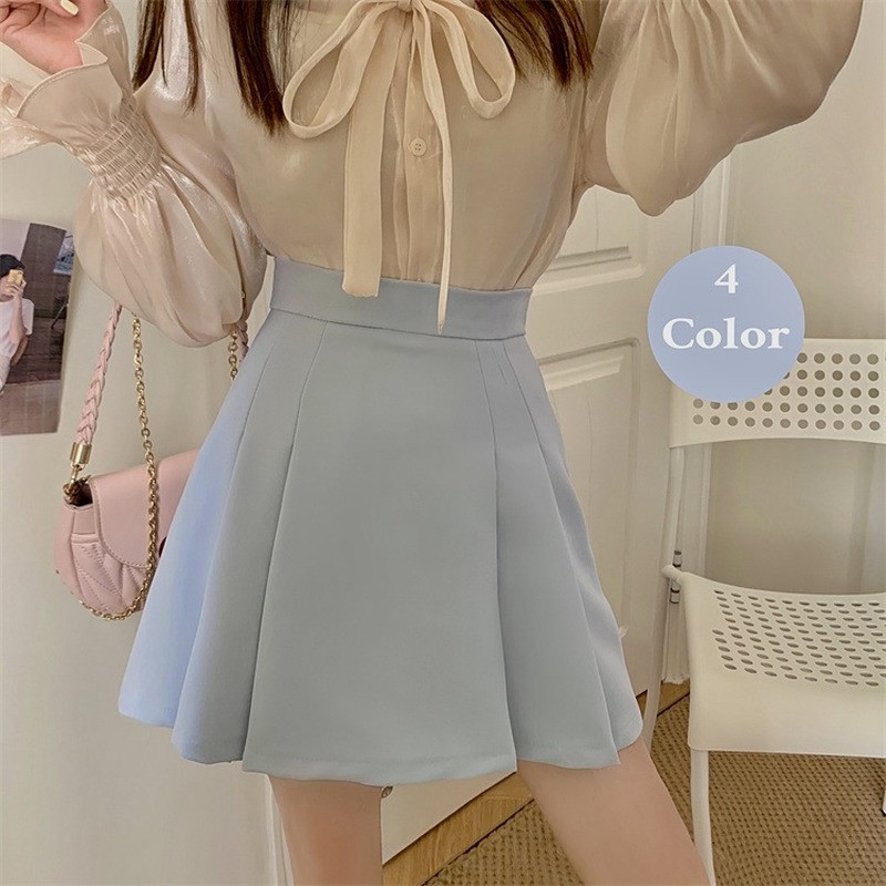 Mini szoknya női koreai stílusú, magas derékú, tömör hajtások Divatos utcai viselet Édes ünnepi A-vonalú Ins Nyári Minden meccs lányos hangulatos