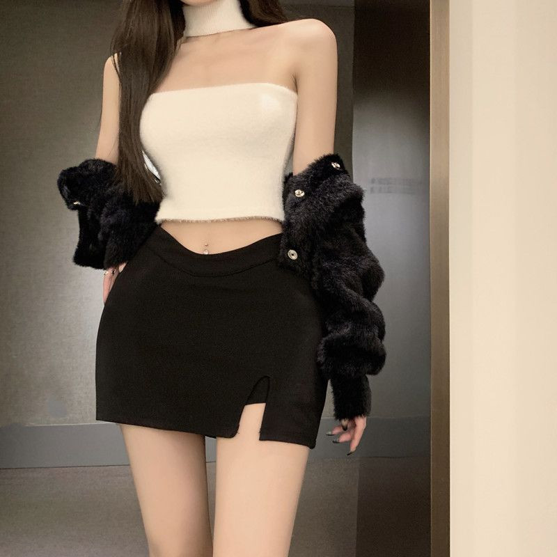 Seksīgi mini svārki sievietēm vasarā, neregulāri ar sānu šķēlumu, eleganti, šauri, modes ielas apģērbi klubs Elastīgs viduklis, mīksts, maigs, piemērots Ulzzang