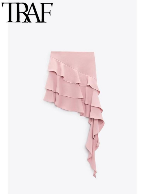 TRAF FANNID 2023. aasta suvemood naiste asümmeetrilised plisseeritud miniseelikud, suure vöökohaga naiste vabaaja seelik, roosa Mujar Y2k