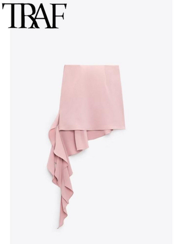 TRAF FANNID 2023. aasta suvemood naiste asümmeetrilised plisseeritud miniseelikud, suure vöökohaga naiste vabaaja seelik, roosa Mujar Y2k
