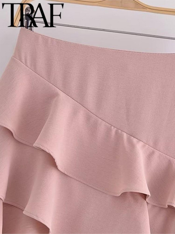 TRAF FANNID 2023. aasta suvemood naiste asümmeetrilised plisseeritud miniseelikud, suure vöökohaga naiste vabaaja seelik, roosa Mujar Y2k