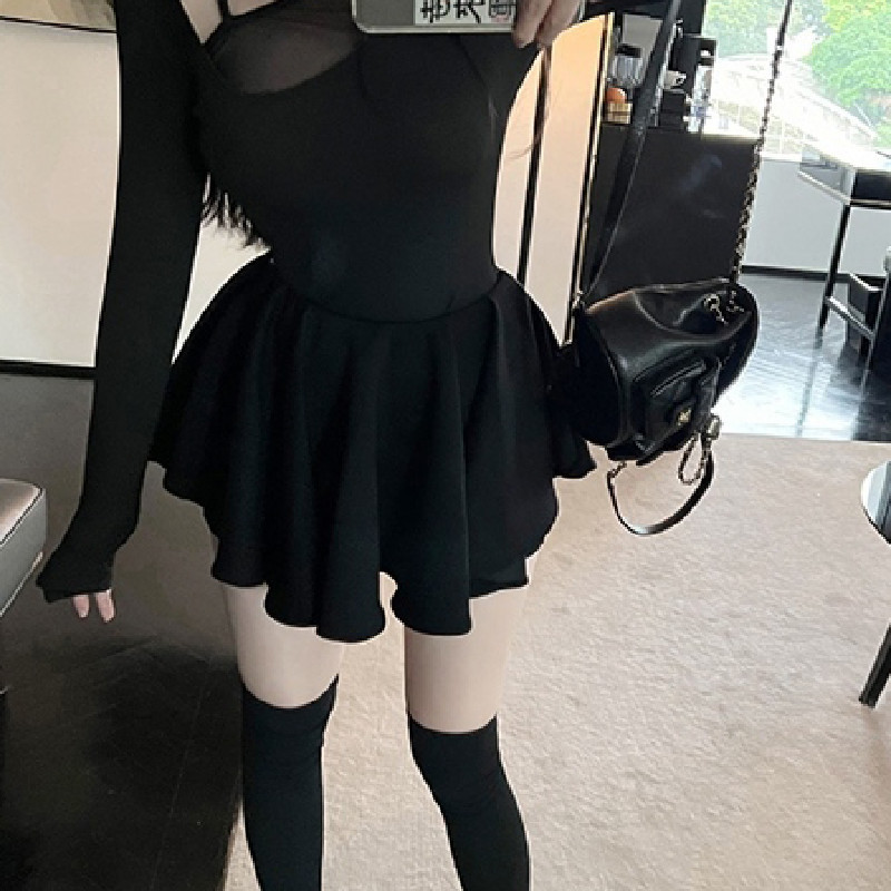 2023-as balettlány fűzős masni cipzáros derékrész, aszimmetrikus, A-bélésű, rovátkolt mini esernyőszoknya korcsolyázó szoknyák fehér fekete