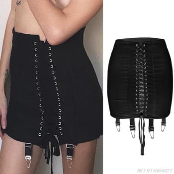 Γυναικεία Ψηλόμεση Criss-Cross Lace-Up Bodycon Μίνι Pencil Φούστα με Ζώνη Garter Πακέτο Harajuku συμπαγές πλισέ Χονδρική