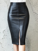 Juodas PU odinis sijonas moterims Naujas Midi Sexy High Waist Bodycon Split Sijonas Biuro pieštuko sijonas Kelių ilgio Moteriški sijonai