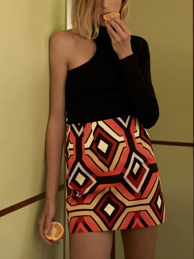 BBWM vintage ģeometriski apdrukas sieviešu mini svārki 2022. gada jauna mode, eleganti sieviešu svārki ar augstu vidukli, seksīgi svārki Streetwear Slim Chic