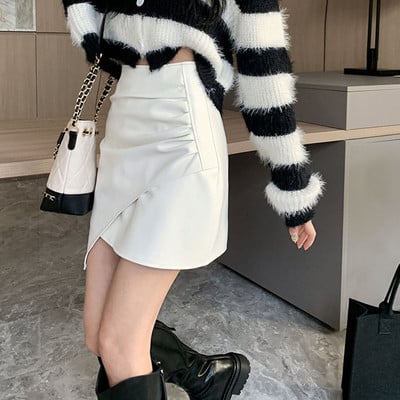 Divatos temperamentum, egyszínű rakott PU fenék szoknya, női rövid szoknya, női 2022