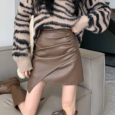 Divatos temperamentum, egyszínű rakott PU fenék szoknya, női rövid szoknya, női 2022